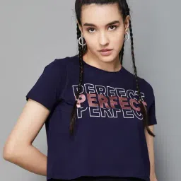 Ginger by Lifestyle Navy Cotton Printed Crop Top-image-12