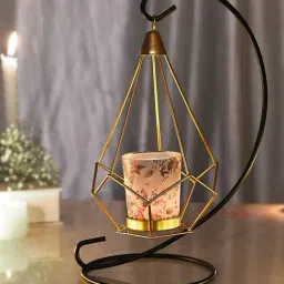 Tayhaa Black Metal Hanging Tealight Holder with Floral Glass-picture-17