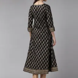YASH GALLERY Black Cotton Printed A Line Kurta image 2