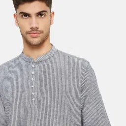 METTLE Grey Cotton Regular Fit Striped Shirt image 5