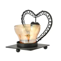 Tayhaa Black Metal Heart Tealight Holder - Set of 2 image 2