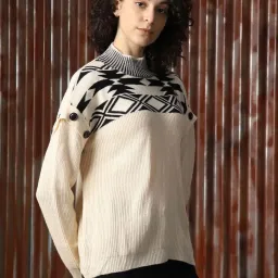 High Star White Self Design Sweater image 3