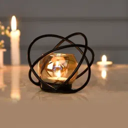 Tayhaa Black Metal Orbital Tealight Holder-picture-21