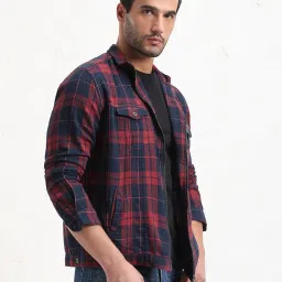 showoffff SHOW OFF Red Cotton Slim Fit Checks Shacket image 3