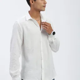 showoffff SHOWOFF White Cotton Slim fit Solid Shirt image 3