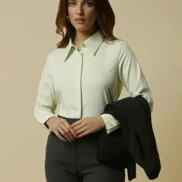 Allen Solly Green Blended Solid Full Sleeves Formal Shirt-picture-30