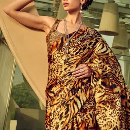 Saree Mall Beige Printed Sarees With Unstitched Blouse image 3