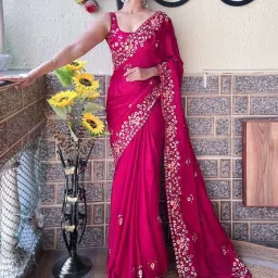 Saree Mall Pink Embellished Sarees With Unstitched Blouse image 3