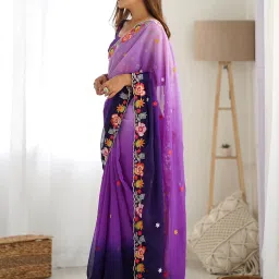 Saree Mall Purple Embroidered Sarees With Unstitched Blouse image 3