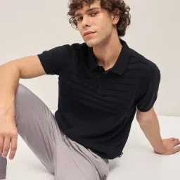 The Bear House Black Cotton Regular Fit Self Design T-Shirt-image-41