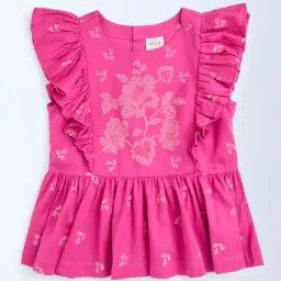 Utsa Kids by Westside Pink Bandhani Floral Cotton Peplum Top-image-75