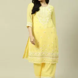 Rangriti Yellow Embroidered Straight Kurta-image-29