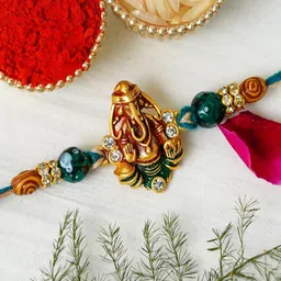 eCraftIndia Artfificial Stones Studded And Beaded Lord Ganesha Rakhi-picture-25
