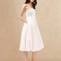 RAREISM Beige Cotton Solid Sleeveless Dress-image-74