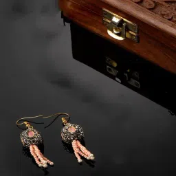 Dugran By Dugristyle Kundan & Pearls Peach Drop Earrings for Women-picture-38