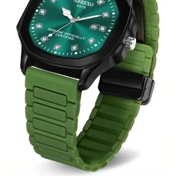 Abrexo Men Dial & Straps Analogue Date Aperture Watch Abx7201 GRN MGT ST image 2