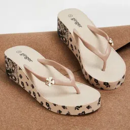 Ginger by Lifestyle Women's Beige Wedge Flip Flops-image-85