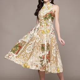 Ritu Kumar Floral Print Halter Neck Fit & Flare Midi Dress image 4