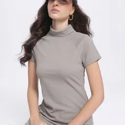 glitchez Knit Edge Ribbed High Neck Sheath Mini Dress-image-77
