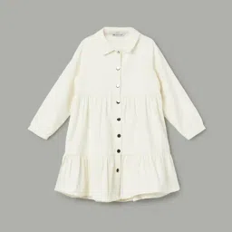 Fame Forever by Lifestyle Girls Off White Cotton Textured Dress-picture-26