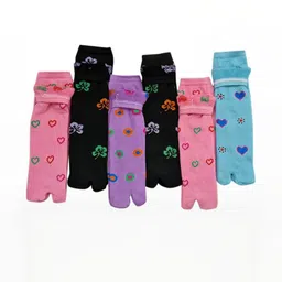 MUKHAKSH 6 Pairs Girls Multicolor Ankle Length Woolen Socks image 2