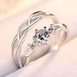 MEENAZ Set Of 2 Silver-Plated Adjustable Finger Rings image 2