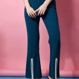 SELVIA Teal Regular Fit Mid Rise Bootcut Trousers-picture-33