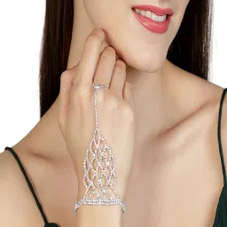 AQUASTREET Women Silver-Toned Silver-Plated Crystal Studded Ring Bracelet-picture-38