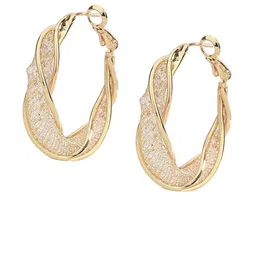 PolluxCraft Gold-Plated Artificial Stones Studded Contemporary Korean Hoop Earrings image 2