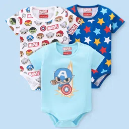 Babyhug Marvel  100% Cotton Half Sleeves Onesies with Avengers Graphics Pack of 3 -Multicolour-image-69