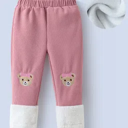 Kookie Kids Full Length Lounge Pants Bear Embroidered- Pink-picture-22