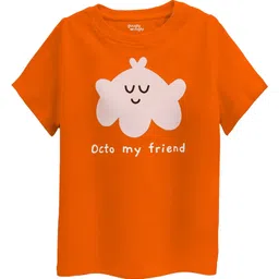 Guugly Wuugly Pure Cotton Half Sleeves Skin Friendly Octo My Friend Text Printed Tee - Orange-picture-12