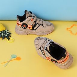 TRUFFLE COLLECTION Colour Blocked & Typography Designed With Velcro Closure Shoes - Khaki-picture-4