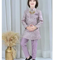 Ahhaaaa Silk Ethnic Embroidered Sherwani With Pant Set - Lavender-picture-20