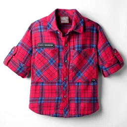 Little Kangaroos Cotton Woven Full Sleeves Checks Shirt - Red & Blue-picture-16