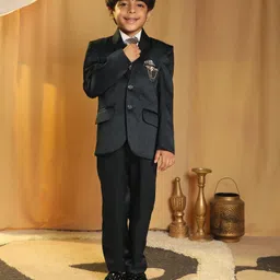 P-MARK Cotton Knit Full Sleeves Rhinestones Embellished 4 Piece Party Suit With Tie Set - Dark Green-picture-20