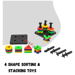 BitFeex 4 Shape Sorting & Stacking Toys Toddlers, Montessori Color Recognition Stacker, Early Educational Blocks Puzzles-(4 Shapes) (16 pieces) image 2