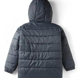 Pine Kids Woven Full Sleeves Hooded Padded Jacket With Kangaroo Pocket & Text Patch - Black image 2