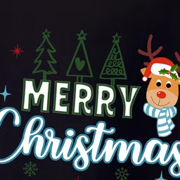 BLUSHES Christmas Theme 100% Cotton Half Sleeves Merry Christmas Text Printed Tee - Black image 4