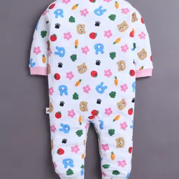 BUMZEE Cotton Knit Full Sleeves Footed Sleepsuits with Stripes & Animal Print Pack of 3 - Pink & White image 3