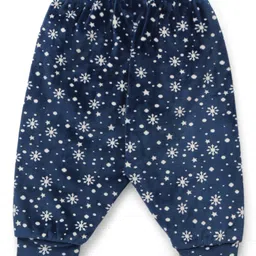 Babyhug Velour Woven Full Sleeves Winter Wear T-Shirt & Lounge Pant Co-Ord Set With Snowflake Print - Navy Blue image 5