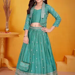 Lagorii Girls Embroidered Ready to Wear Lehenga & Blouse With Dupatta image 4