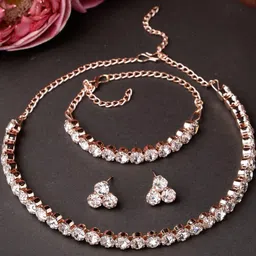 Sukkhi Women Rose Gold-Plated Choker Crystal-Studded Jewellery Set-picture-26