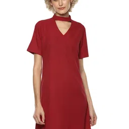 Harpa Women Red Solid A-Line Dress-image-17