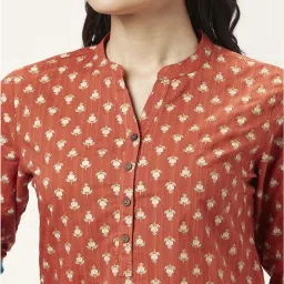 Rangmanch by Pantaloons Rust Cotton Printed Straight Kurta image 5