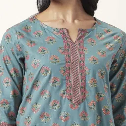 Rangmanch by Pantaloons Blue Cotton Printed Straight Kurta image 5