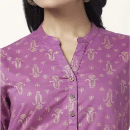Rangmanch by Pantaloons Purple Cotton Printed Straight Kurta image 5