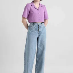 Only Lavender Cropped Resort Shirt image 3