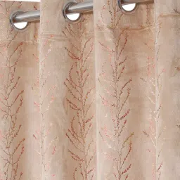 Cortina Beige Velvet Foil Blackout Window Curtains - Set of 2 (5 ft) image 2