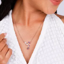 GIVA 925 Silver Rose Gold Sparkling Ginkgo Leaf Necklace image 3